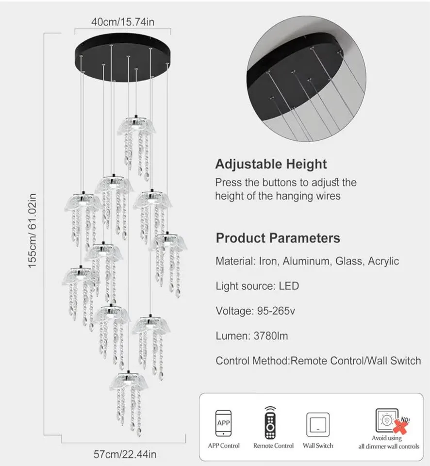 GEADI Crystal Chandelier 10-Light w/ Remote image indicator(7)