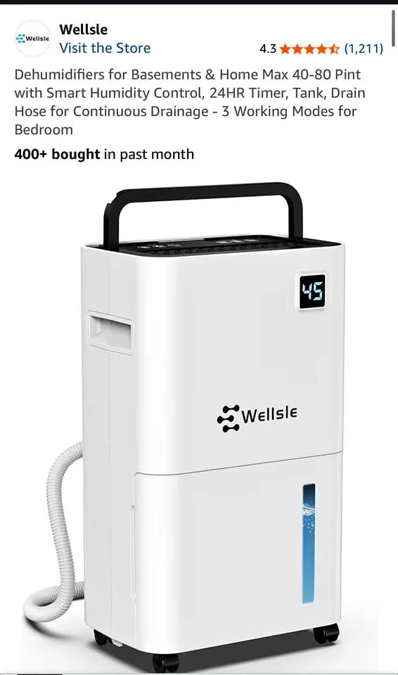 Wellsle Dehumidifier 50 Pint w/ Smart Humidity Control thumbnail