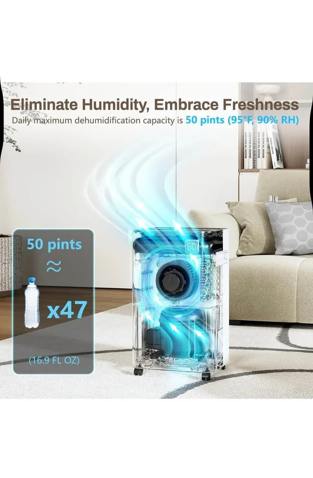 Wellsle Dehumidifier 50 Pint w/ Smart Humidity Control image indicator(3)