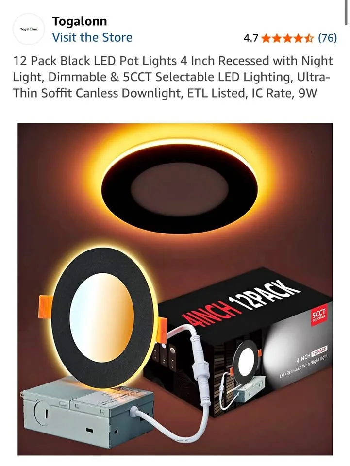 Togalonn LED Pot Lights 4 Inch Recessed with Night Light thumbnail