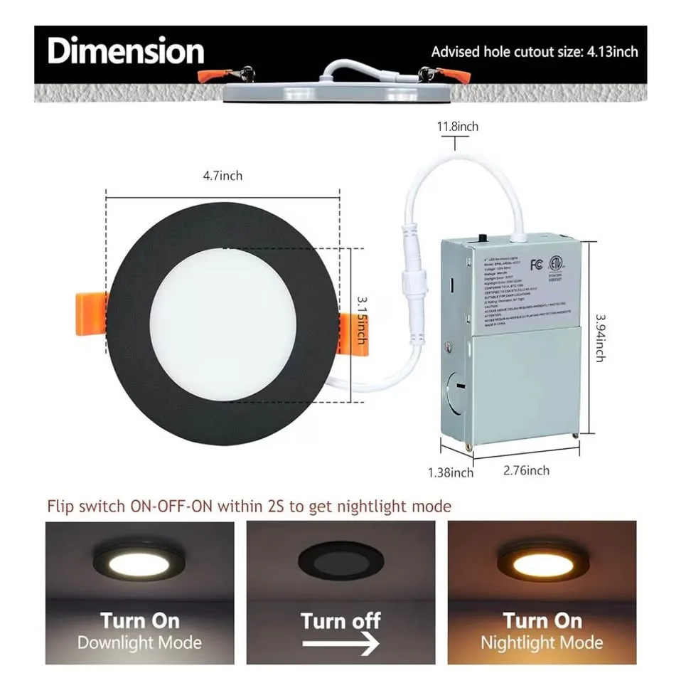 Togalonn LED Pot Lights 4 Inch Recessed with Night Light image indicator(7)