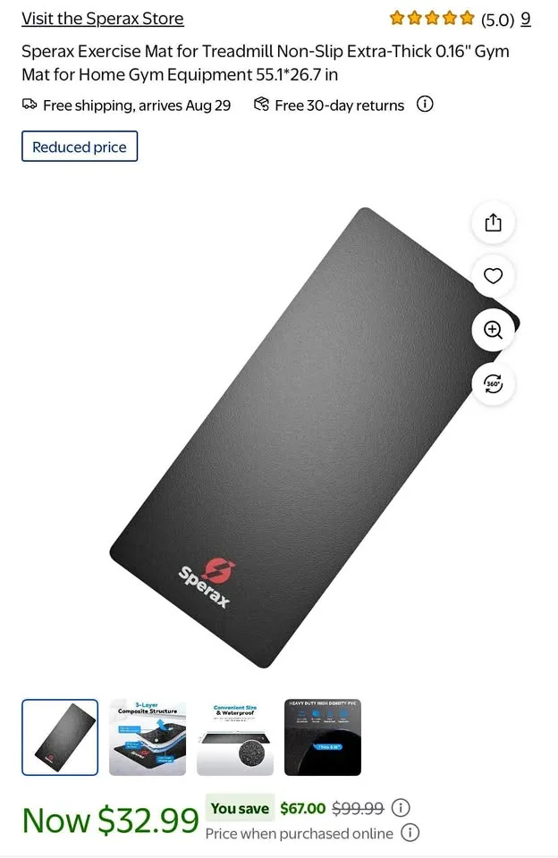 (New) Sperax Treadmill Mat Extra-Thick 55.1*26.7 in thumbnail