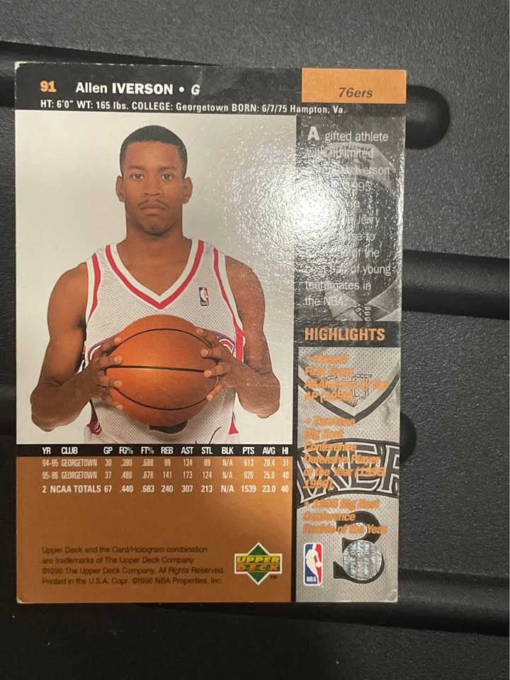 Allen Iverson Rookie Card - Upper Deck - photo 2