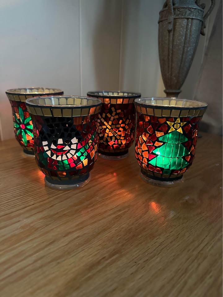 Christmas Mosaic Tea Candle Holders - Four