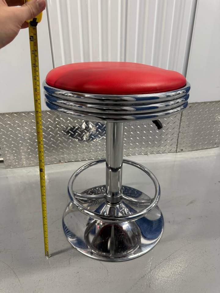 Retro Chrome Bar Stool With Red Seat And Hydraulics - photo 2
