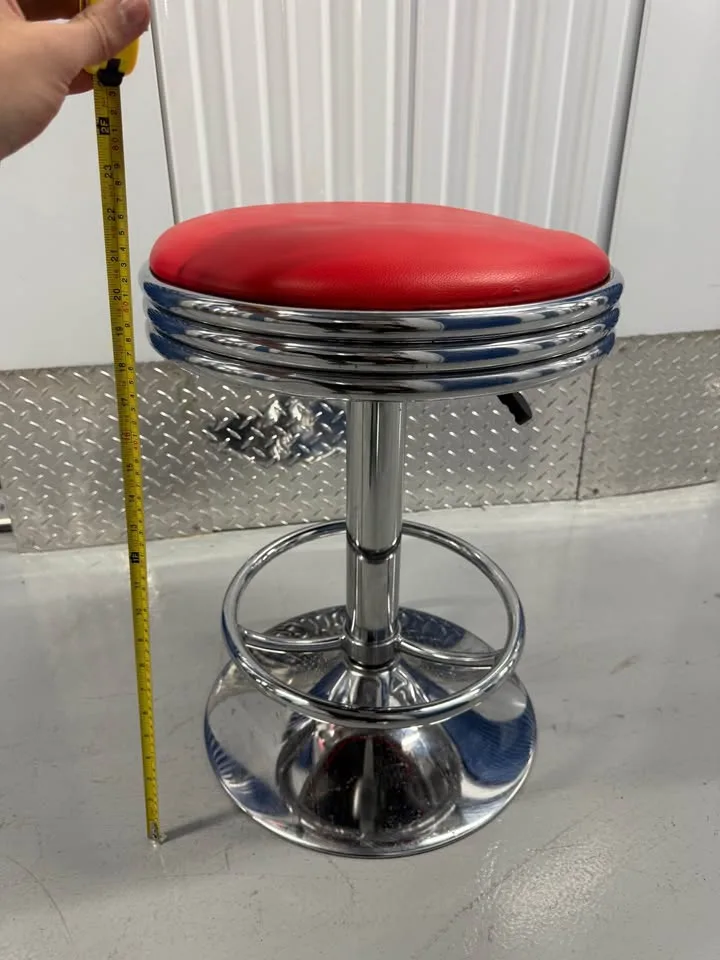 Retro Chrome Bar Stool With Red Seat And Hydraulics image indicator(2)