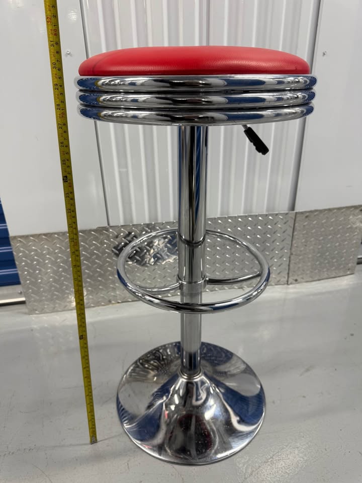 Retro Chrome Bar Stool With Red Seat And Hydraulics - photo 3