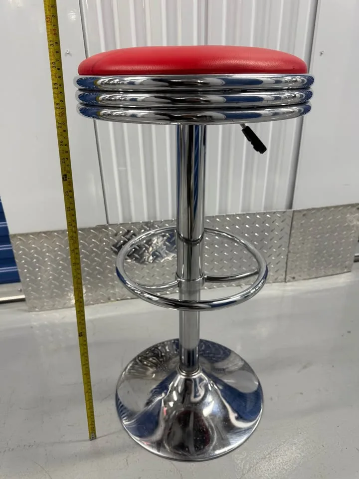 Retro Chrome Bar Stool With Red Seat And Hydraulics image indicator(3)