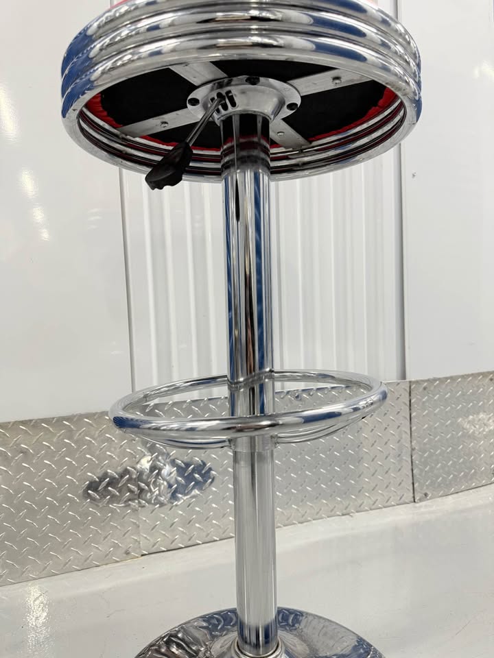 Retro Chrome Bar Stool With Red Seat And Hydraulics - photo 5