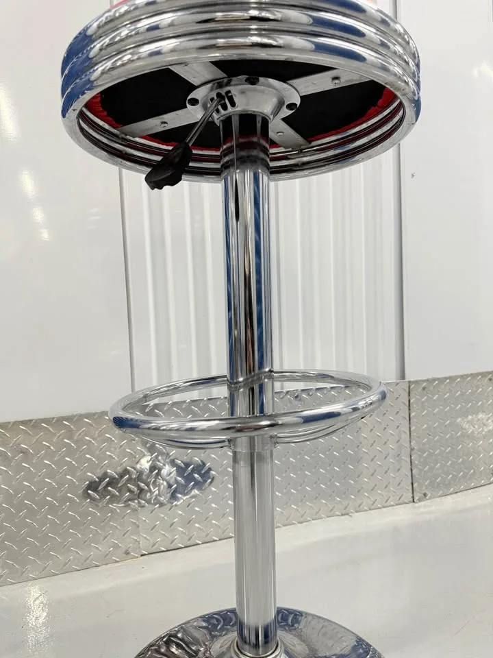Retro Chrome Bar Stool With Red Seat And Hydraulics image indicator(5)