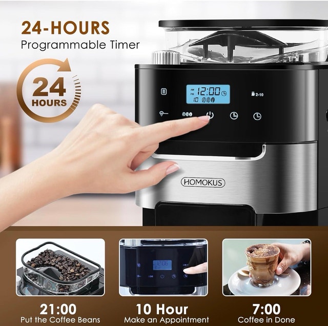 Programmable 10-Cup Coffee Maker with Grinder, Touch Screen, 1.5 - photo 3