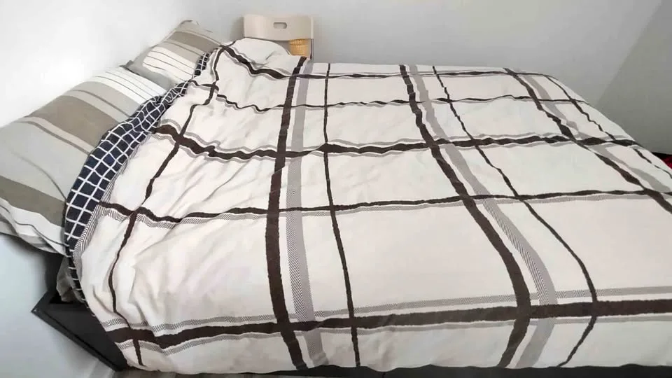 BRIMNES Full Ikea Bedframe + Mattress, Duvet, Pillows