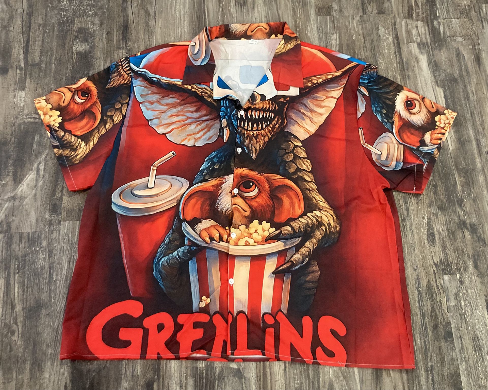 Gremlins All Over Print Gizmo & Spike Button Down Shirt Adult Si