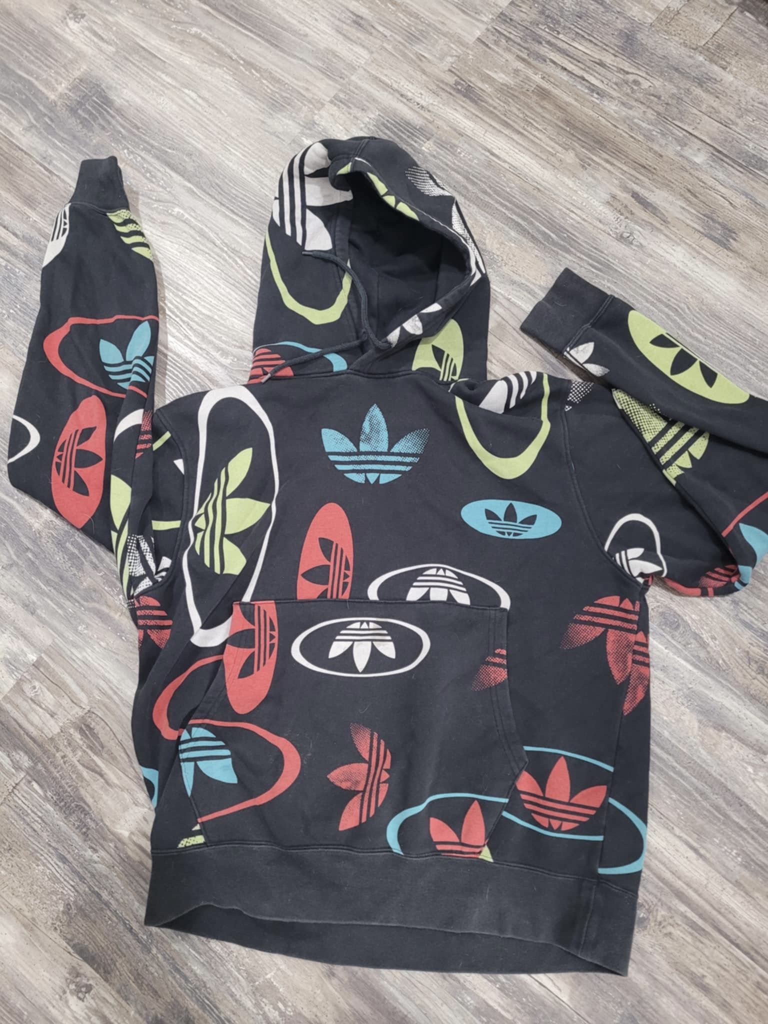 Vintage ADIDAS All Over Logo Hoodie Mens XL - No Tag!
