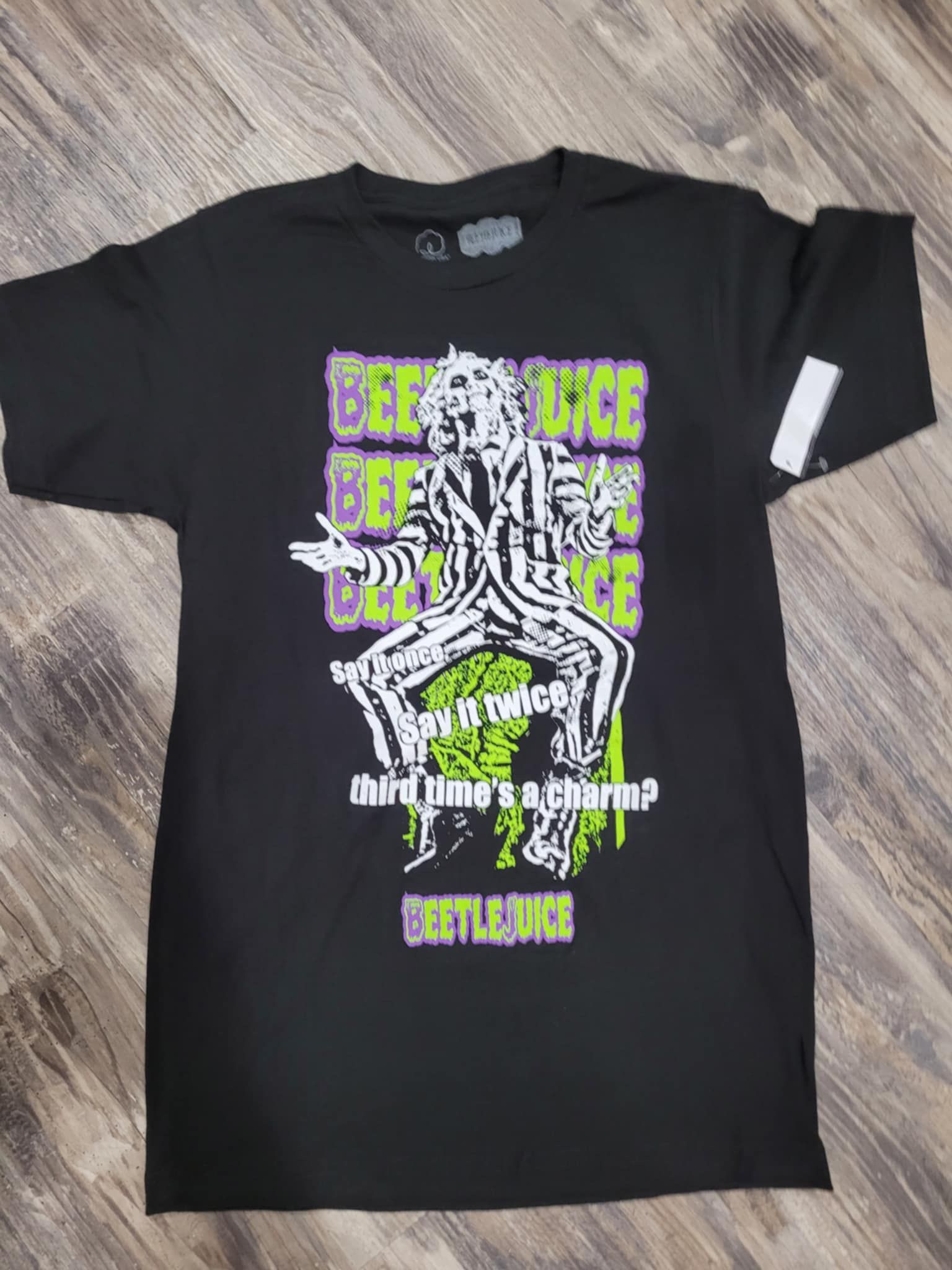 Beetlejuice Graphic Logo Print Black Shirt Adult Size Small - La