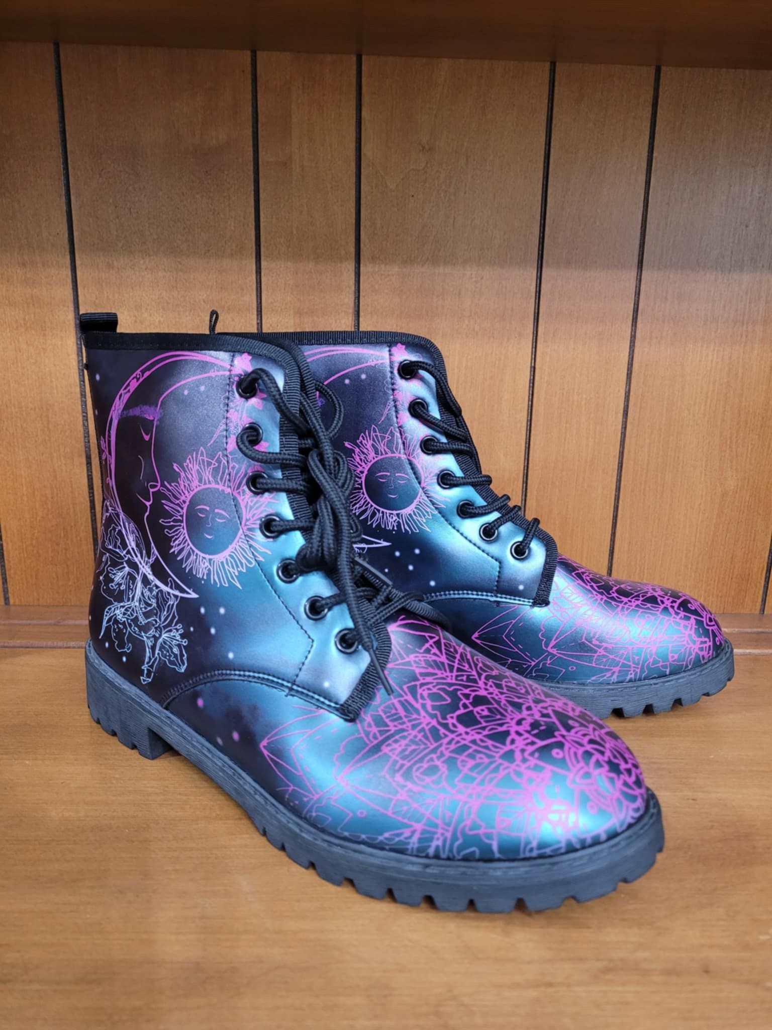 Iridescent Sun Moon Stars Astrology Purple Pink Doc Like Boots A