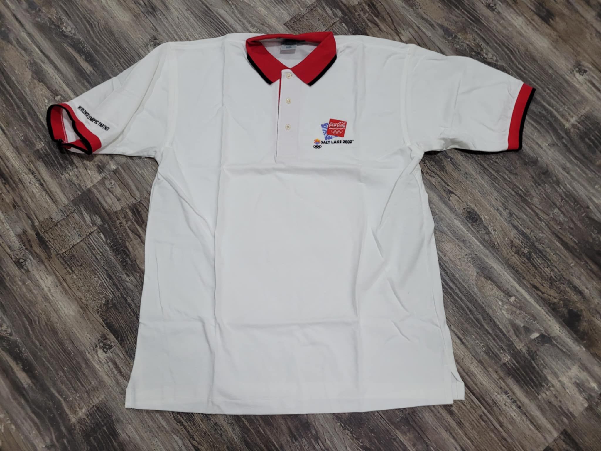 Vintage NWOT Coke Salt Lake 2002 USA Olympics Polo Shirt L