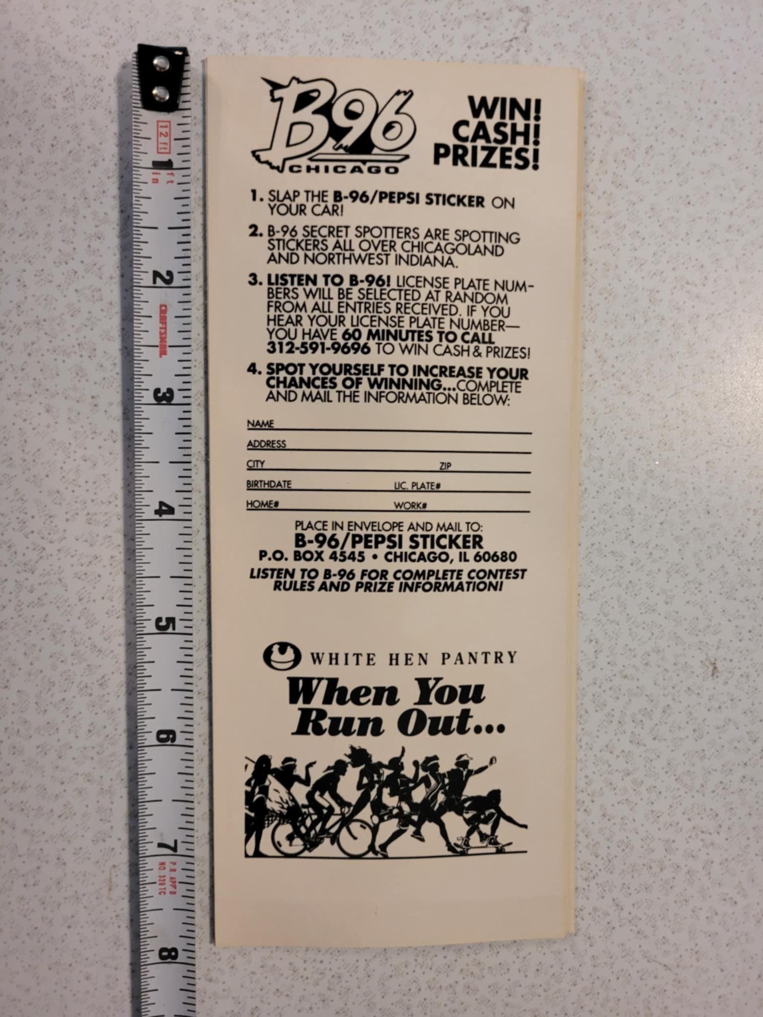 1995 Pepsi B96 Radio Spot & Win Bumper Sticker - NOS! - photo 2