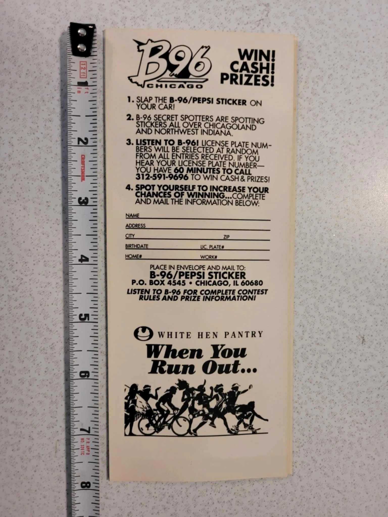 1995 Pepsi B96 Radio Spot & Win Bumper Sticker - NOS! image indicator(2)