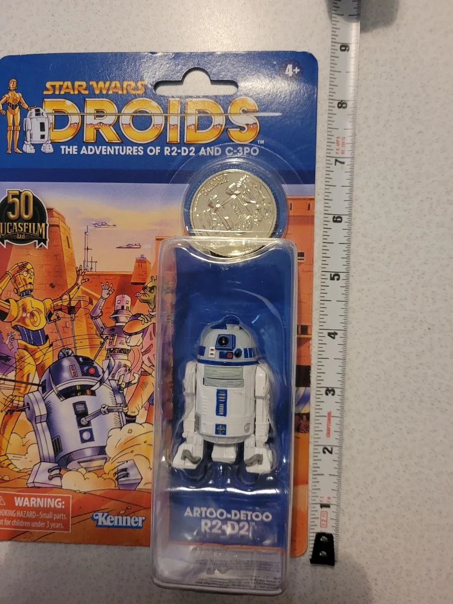 Vintage Disney Star Wars DROIDS R2D2 Action Figure Toy & Coin image indicator(5)