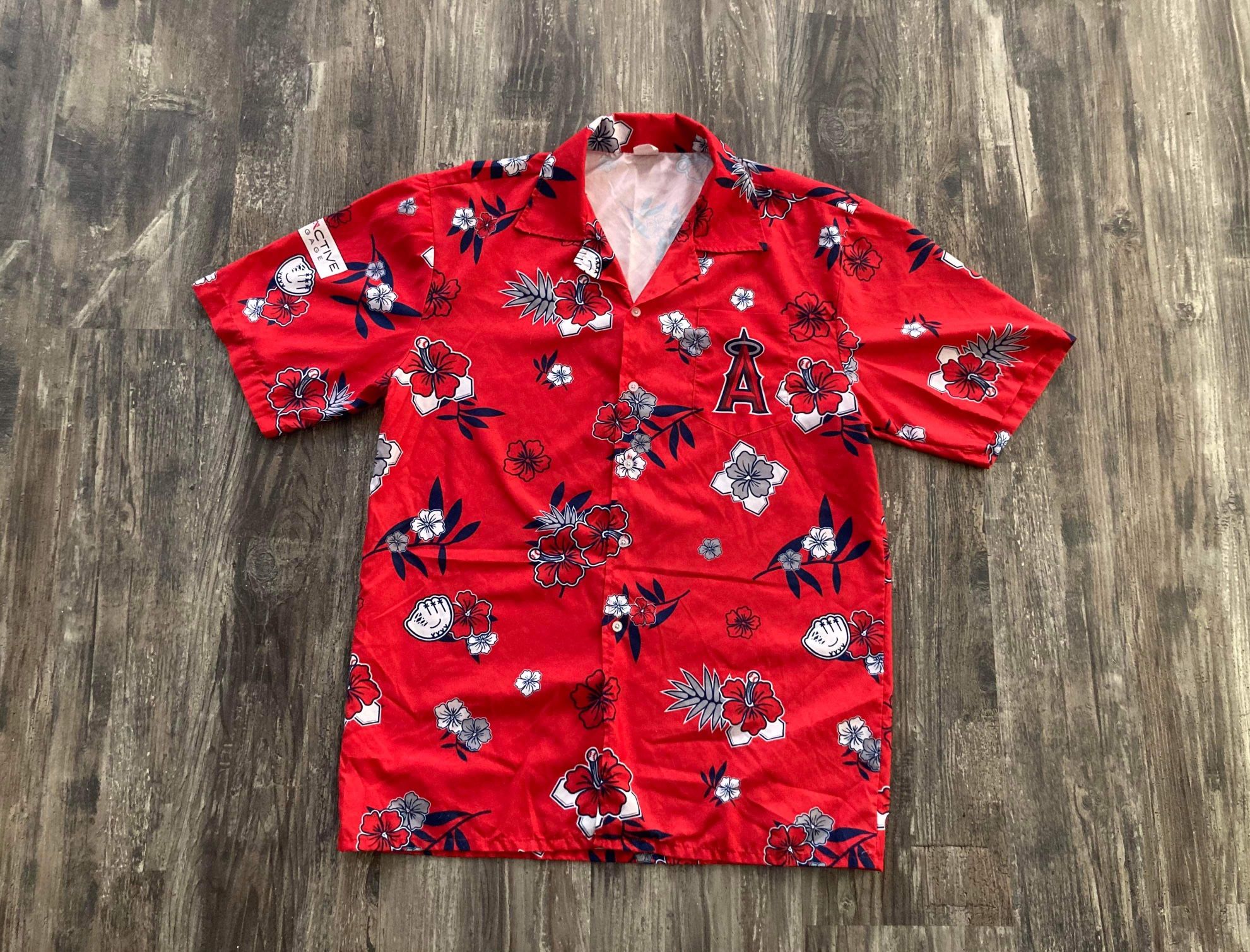 MLB Baseball Anaheim Angels Logo Button Up Casual Dress Shirt Ad