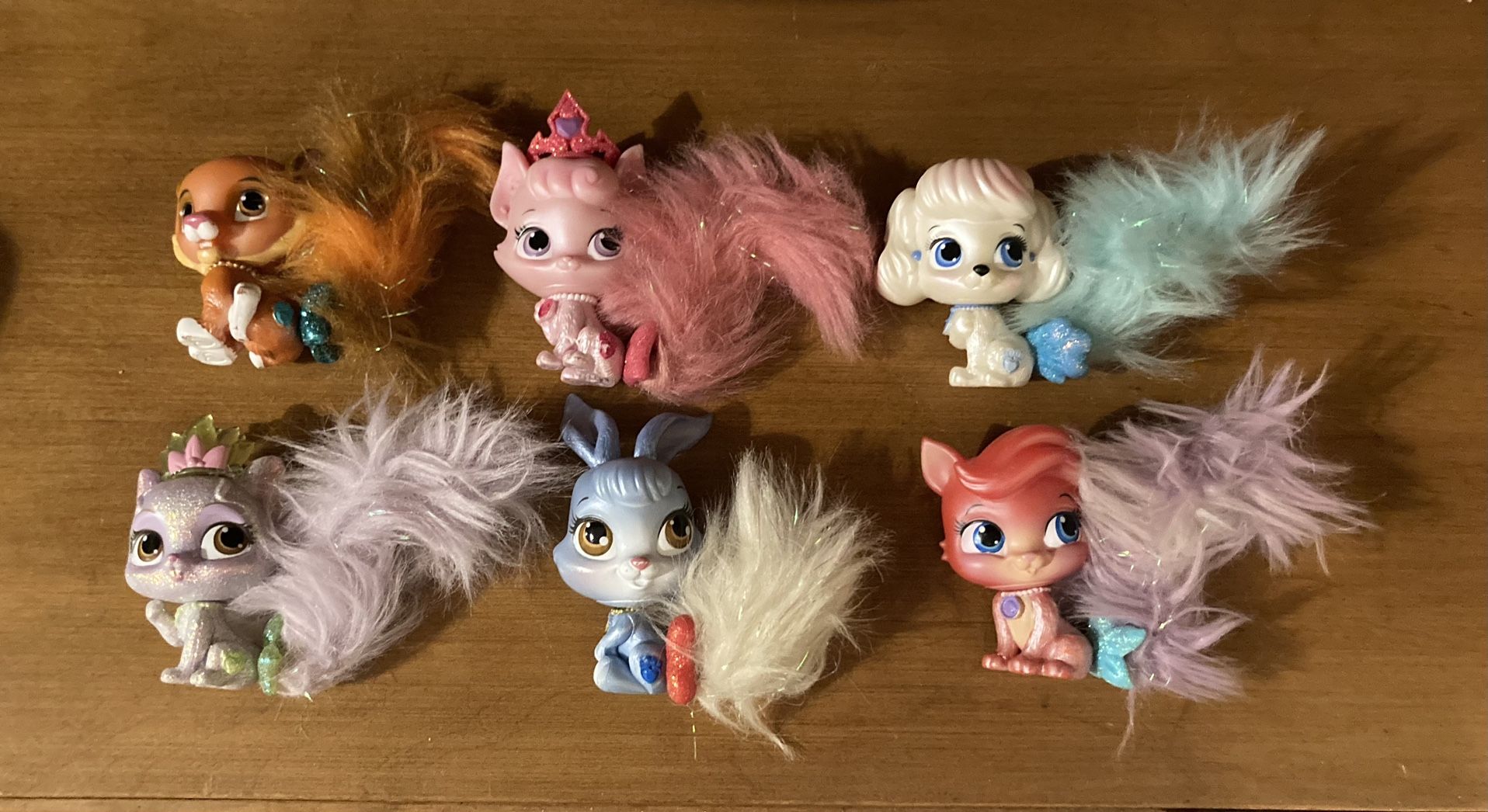 Lot Of 6 Disney Princess Palace Furry Tail Pets Sparkle Glitter
