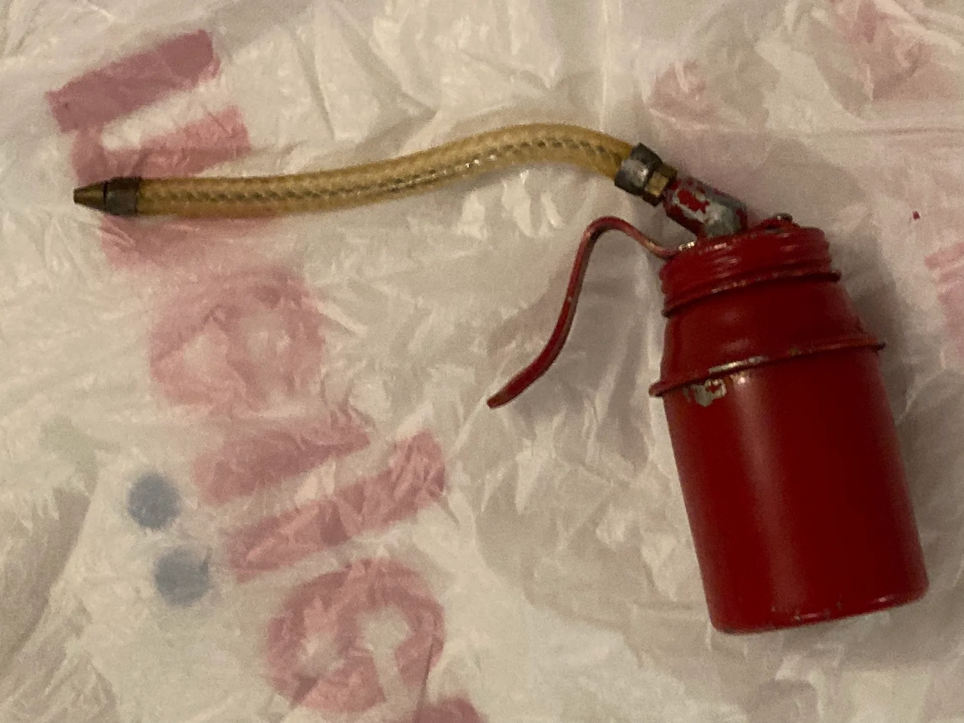 Vintage Red Metal Oil Lube Can Machine Automobile Tools image indicator(5)