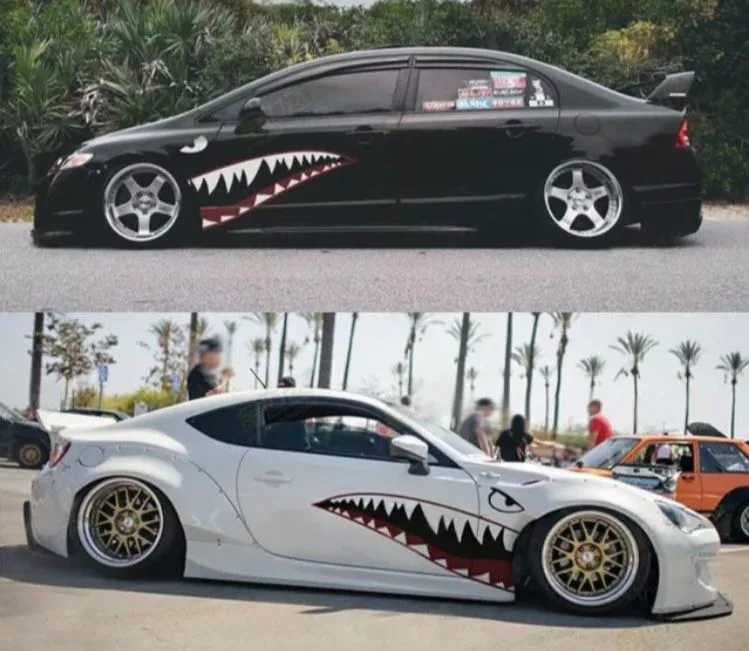 Tiger Shark Mouth WWII Fighter Plane 59 Inch Vinyl Sticker image indicator(3)