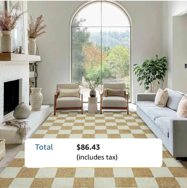 EcoNest Checkered Area Rug 6' x 9' – Low Pile, Non-Slip