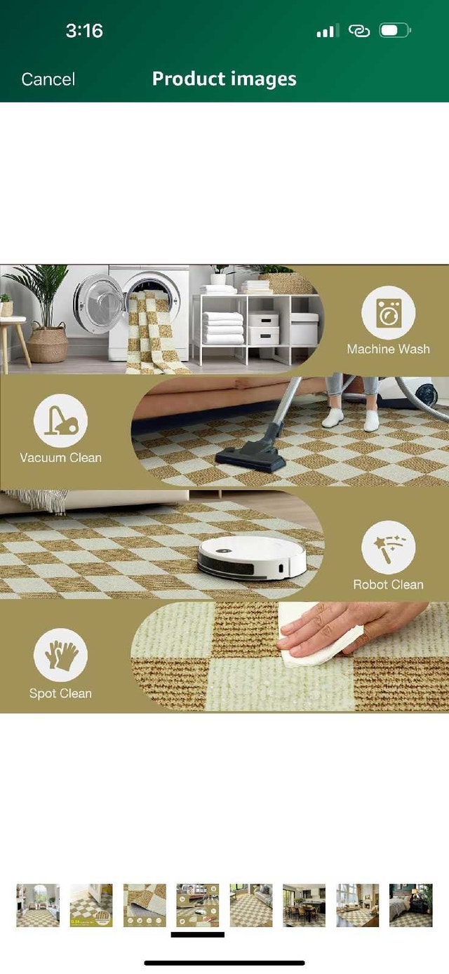 EcoNest Checkered Area Rug 6' x 9' – Low Pile, Non-Slip - photo 2