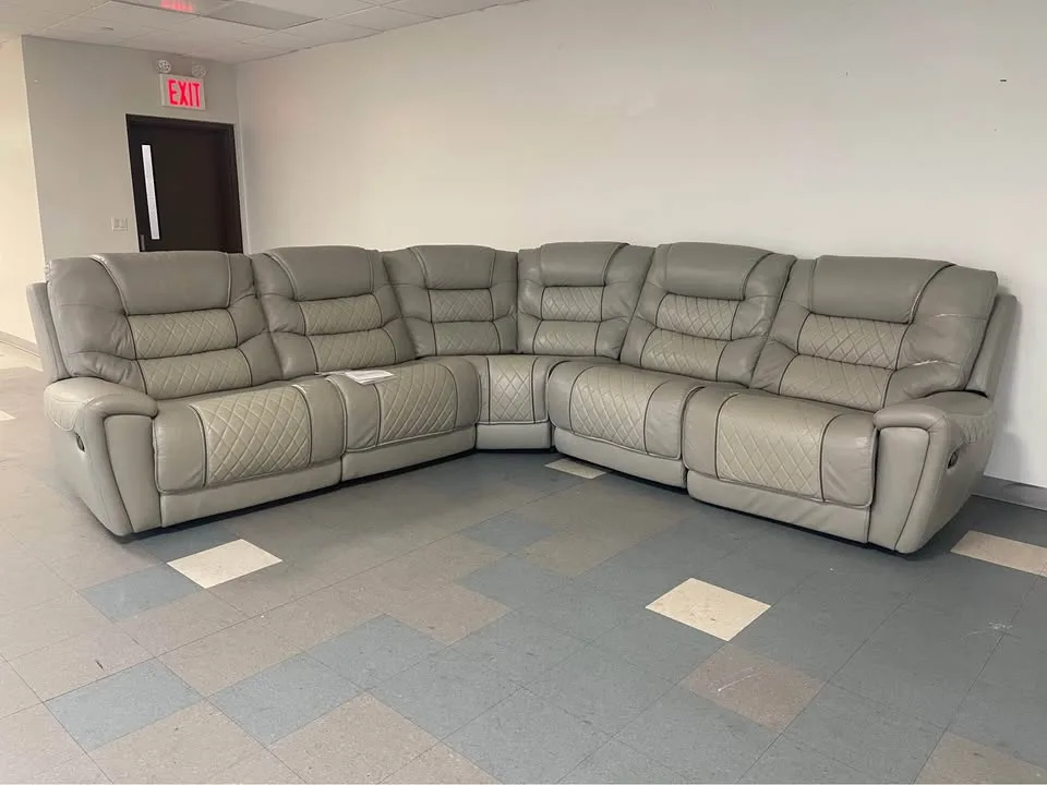 Large Gray Leather Reclining Sectional image indicator(2)
