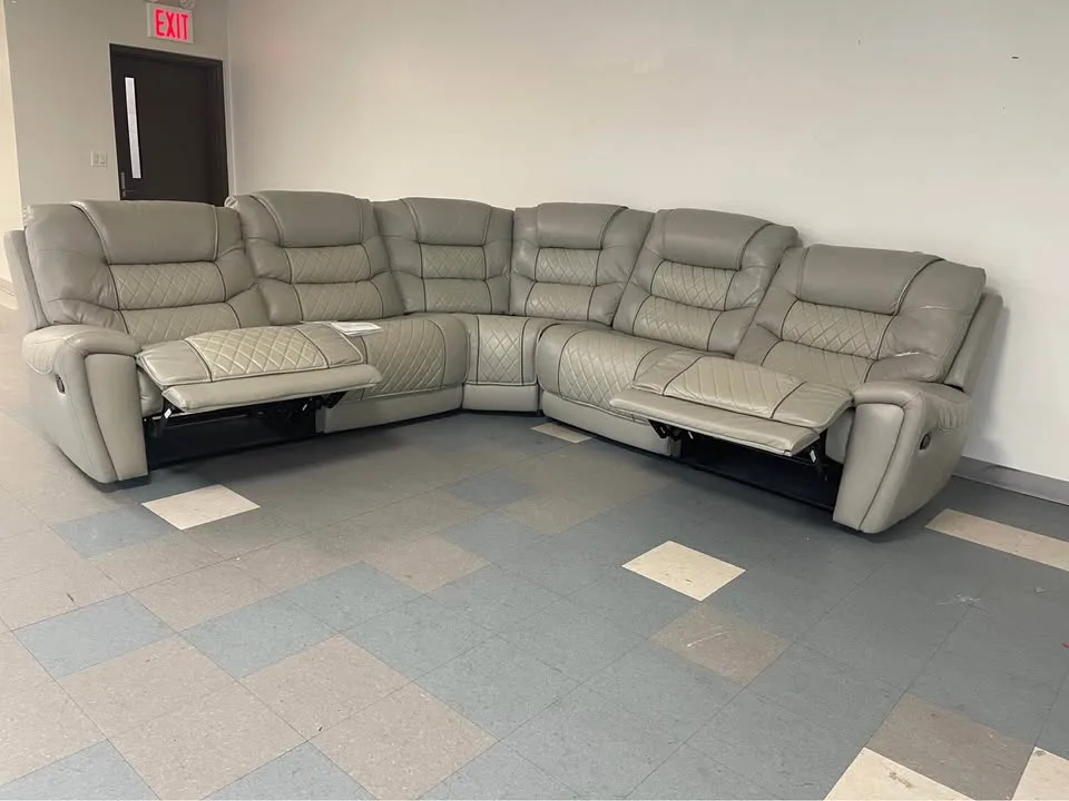 Large Gray Leather Reclining Sectional image indicator(4)