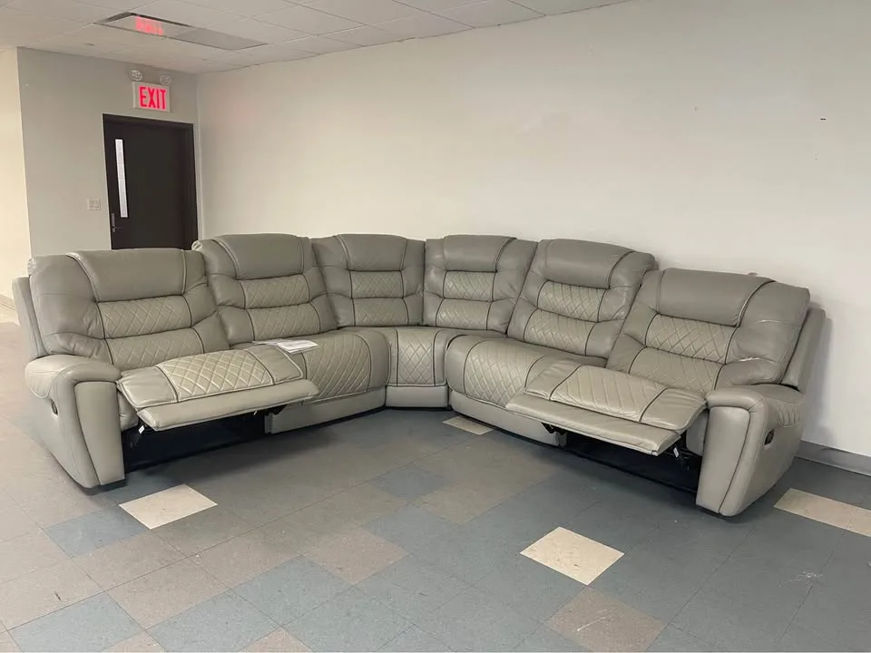 Large Gray Leather Reclining Sectional image indicator(5)