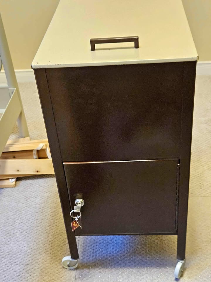 Brown Metal Storage File Cabinet with Wheels