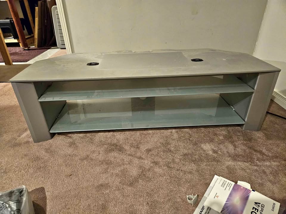 Grey TV Stand with Glass Shelves
