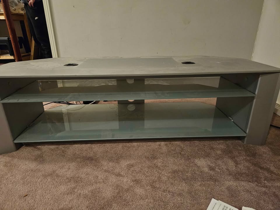 Grey TV Stand with Glass Shelves - photo 2