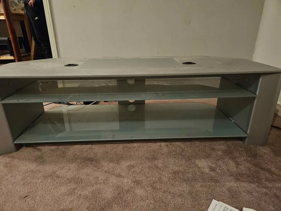 Grey TV Stand with Glass Shelves image indicator(2)