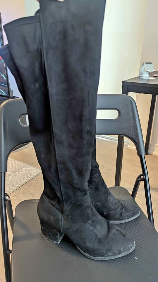 Black velvet knee high boots