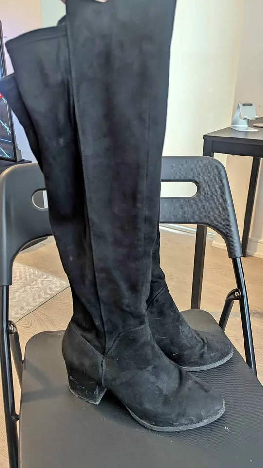 Black velvet knee high boots