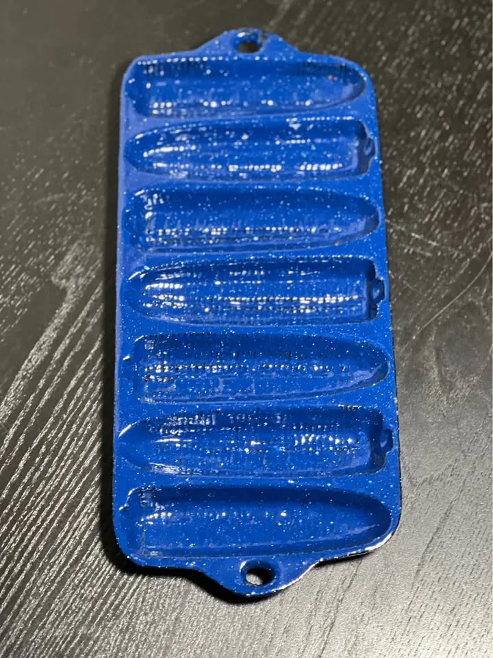 Vintage Lodge blue enameled cast iron corn stick pan image indicator(2)