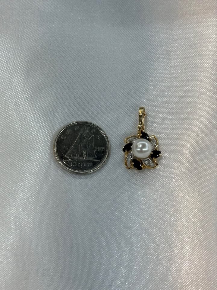 14k pearl, sapphire, diamond flower pendant/bracelet charm - photo 2
