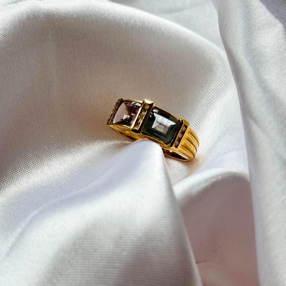 Birthstone 14k solid gold ring. Natural Diamonds, Amethyst and B