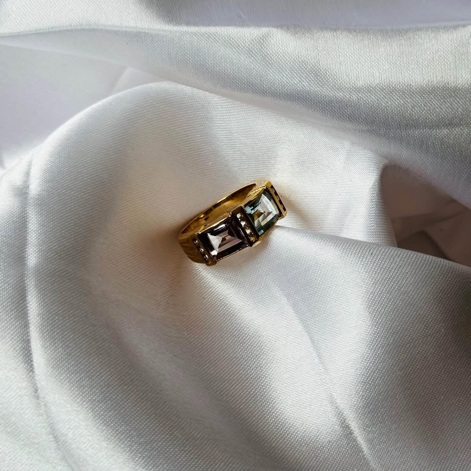 Birthstone 14k solid gold ring. Natural Diamonds, Amethyst and B - photo 3