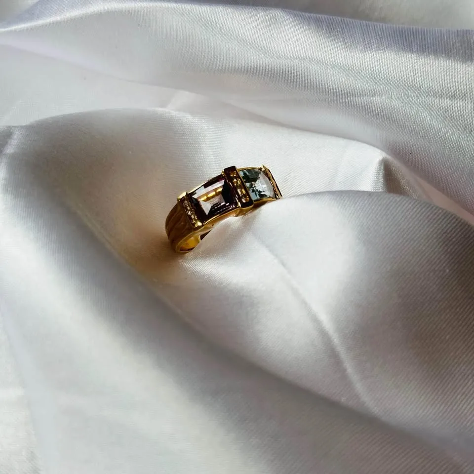 Birthstone 14k solid gold ring. Natural Diamonds, Amethyst and B image indicator(4)