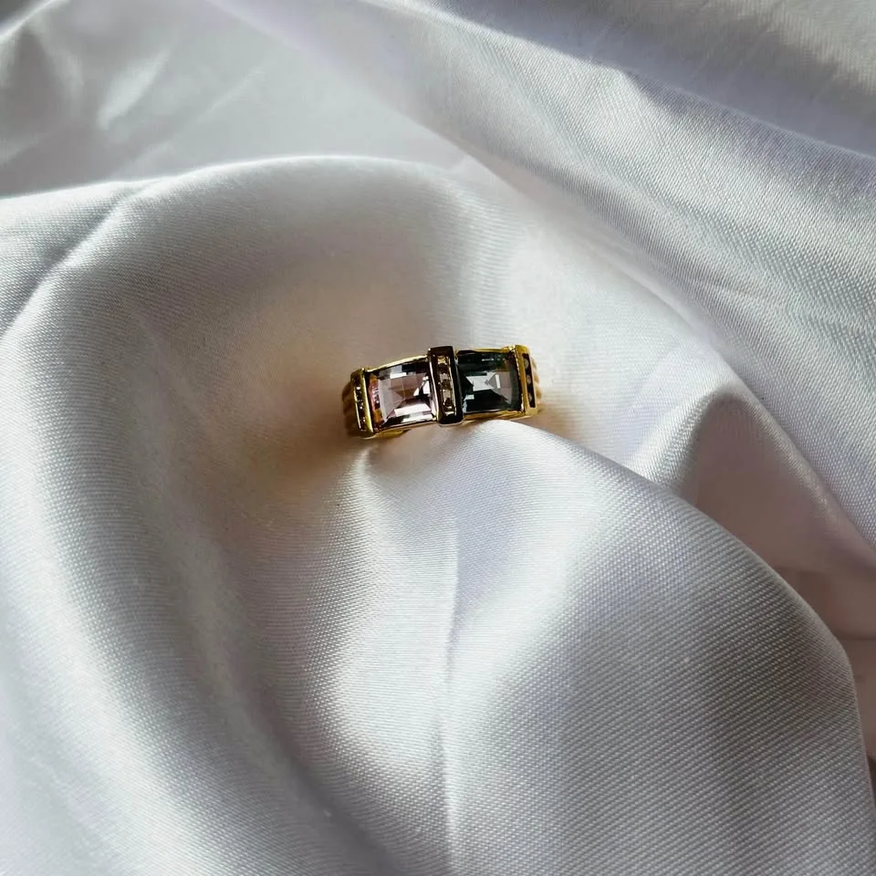 Birthstone 14k solid gold ring. Natural Diamonds, Amethyst and B image indicator(5)