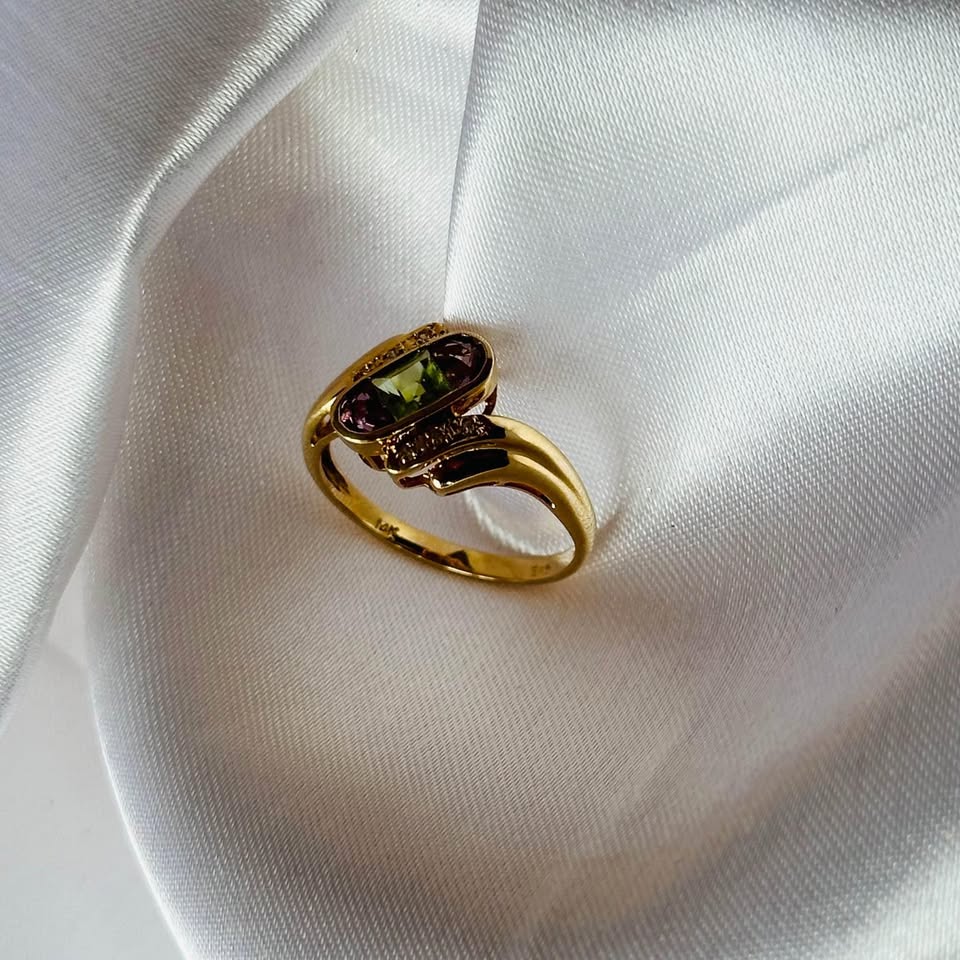 Birthstone 14k solid gold ring. Natural Diamonds, Amethyst and P - photo 2