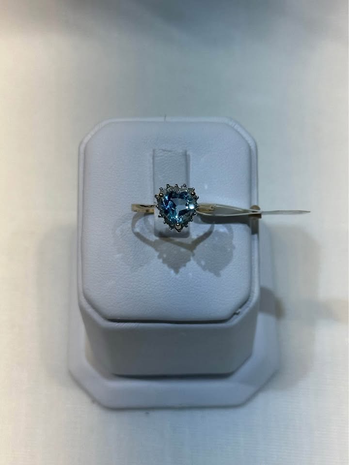 Birthstone 14k gold Heart ring. Blue Topaz and Diamonds - Size 6 - photo 5
