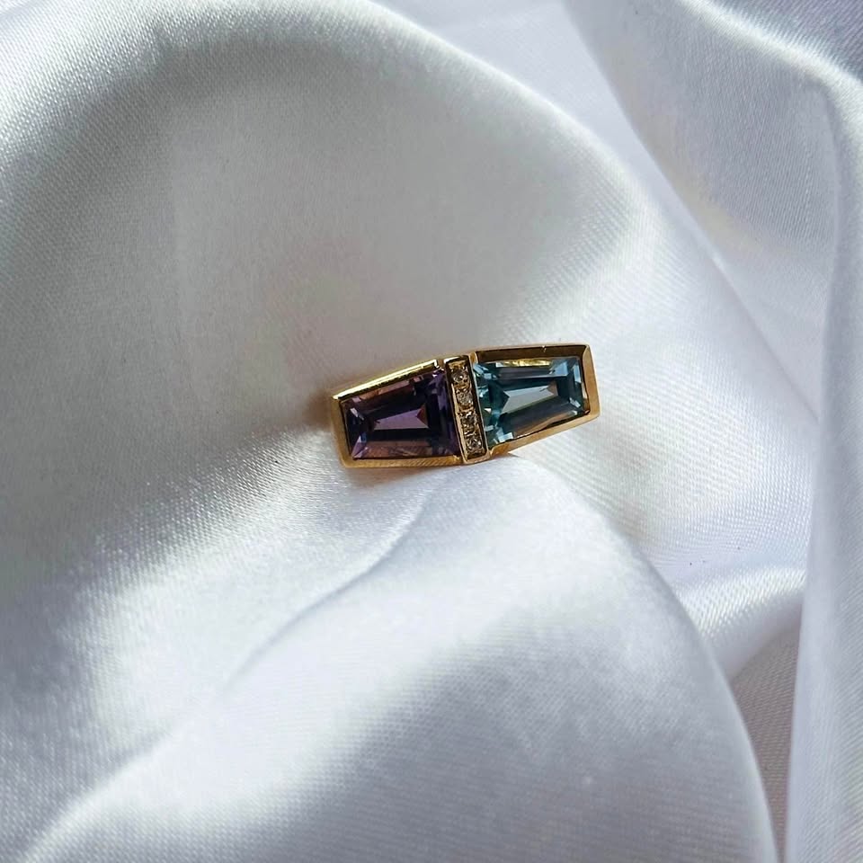 Birthstone 14k solid gold ring. Natural Diamonds - Size 6 1/4