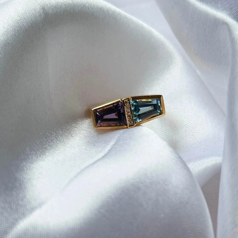 Birthstone 14k solid gold ring. Natural Diamonds - Size 6 1/4 thumbnail