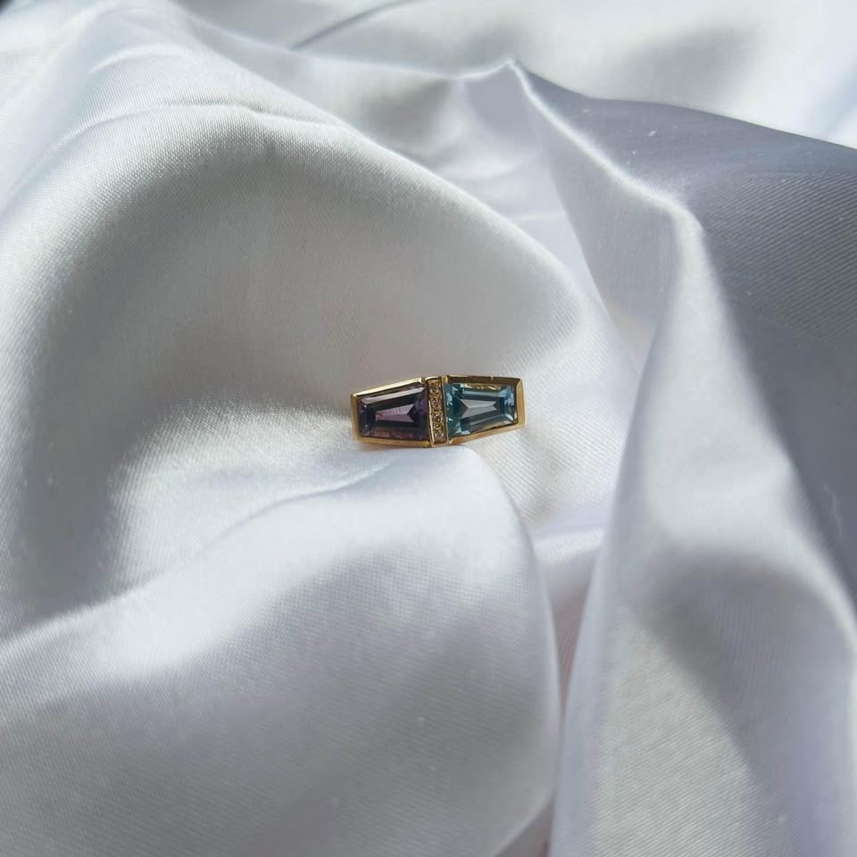 Birthstone 14k solid gold ring. Natural Diamonds - Size 6 1/4 - photo 2